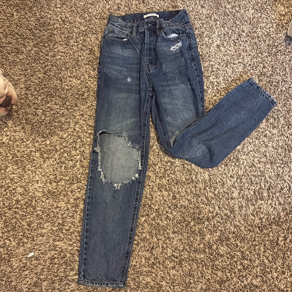 PacSun high waisted straight leg dark wash denim jeans